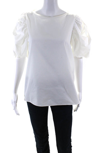 Lafayette 148 New York Womens Cotton Puff Sleeve Blouse White Size S