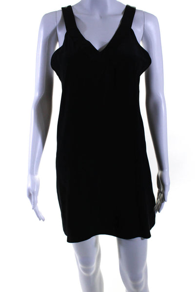 Parker Womens Silk Crepe V-Neck Bow Detailed Shift Mini Dress Black Size S