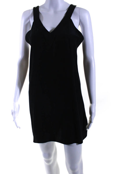 Parker Womens Silk Crepe V-Neck Bow Detailed Shift Mini Dress Black Size S