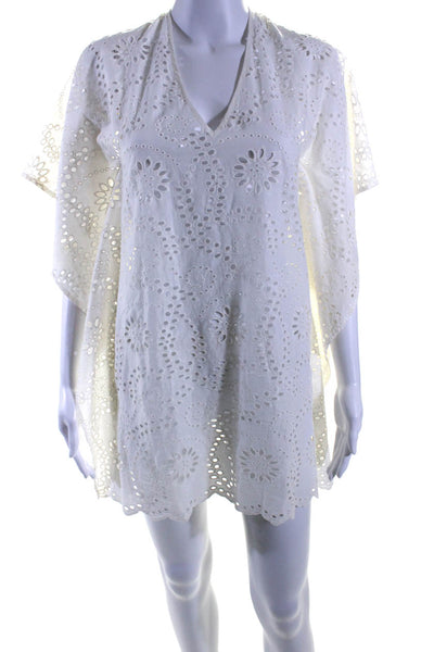 Vix Paula Hermanny Womens Eyelet V-Neck Tie Back Swimwear Cover Up White Size XS