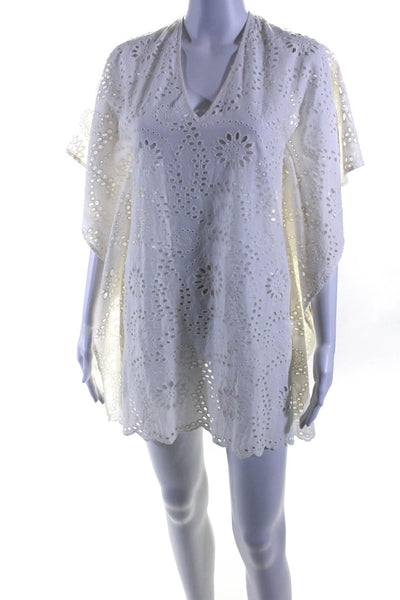 Vix Paula Hermanny Womens Eyelet V-Neck Tie Back Swimwear Cover Up White Size XS