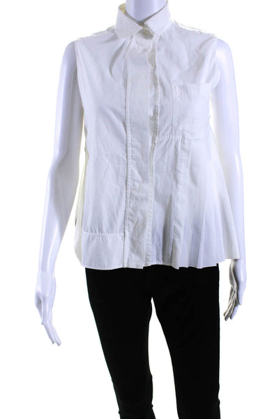 Aquilano Rimondi Womens Cotton Sleeveless Collared Blouse Top White Size 34