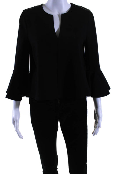 BCBG Max Azria Womens Jersey Knit V-Neck Bell Sleeve Blouse Top Black Size XS