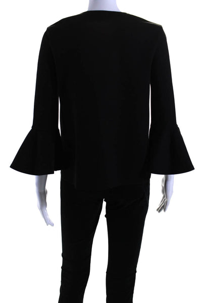 BCBG Max Azria Womens Jersey Knit V-Neck Bell Sleeve Blouse Top Black Size XS