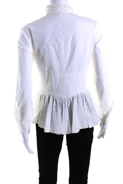 Antonio Berardi Womens Cotton Eyelet Ruffled Button Up Blouse Top White Size S