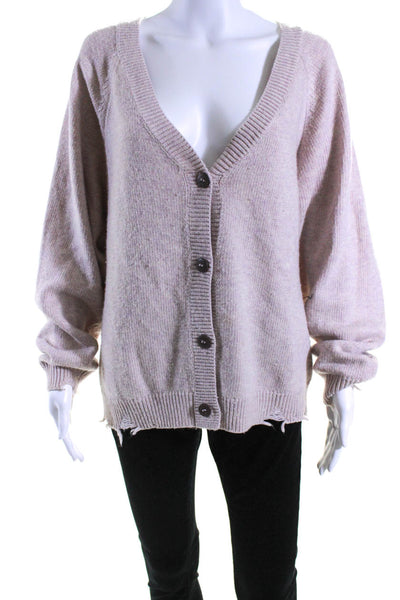 Lovers + Friends Womens Oversize Distressed V Neck Cardigan Sweater Pink Small