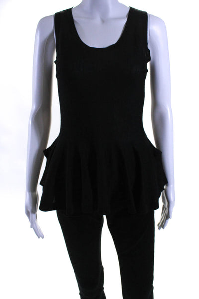 Alexander McQueen Womens Knit Sleeveless Peplum Top Blouse Black Wool Size Small