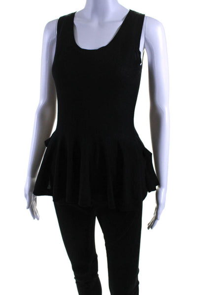 Alexander McQueen Womens Knit Sleeveless Peplum Top Blouse Black Wool Size Small