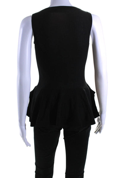 Alexander McQueen Womens Knit Sleeveless Peplum Top Blouse Black Wool Size Small