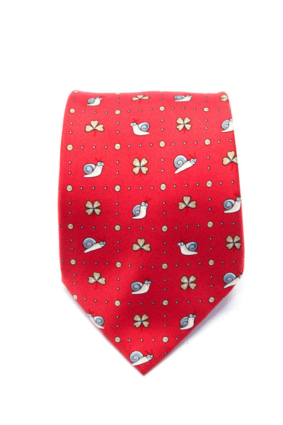 Hermes Mens Silk Novelty Snail Printed Red Neck Tie Red Size OS