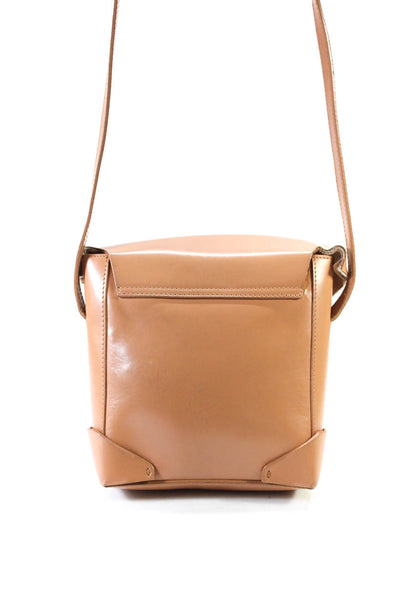 Manu Atelier Womens Leather Flap Over Crossbody Buckle Up Beige Small Handbag