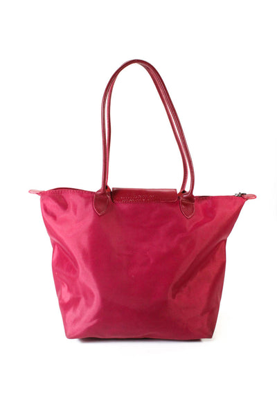 Longchamp Womens Le Pliage Nylon Leather Top Handles Zip Up Tote Bag Red Large H