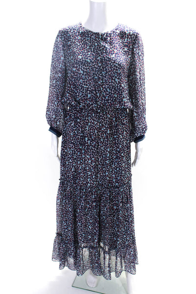 Ramy Brook Womens Long Sleeve Spotted Chiffon Midi Dress Pink Blue Size 4