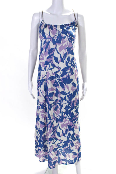 Chloe Stora Womens Scoop Neck Floral Midi Shift Dress Blue White Purple FR 38