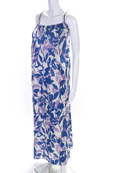 Chloe Stora Womens Scoop Neck Floral Midi Shift Dress Blue White Purple FR 38