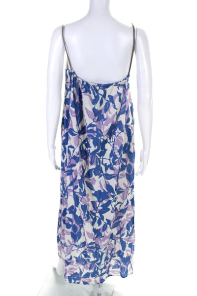 Chloe Stora Womens Scoop Neck Floral Midi Shift Dress Blue White Purple FR 38