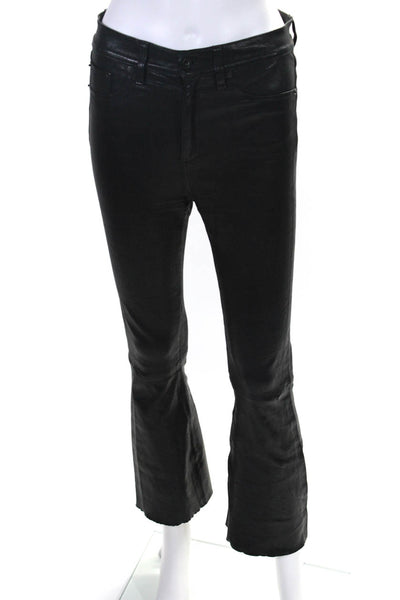Rag & Bone Womens Mid Rise Five Pocket Cropped Flare Leather Pants Black Size 26