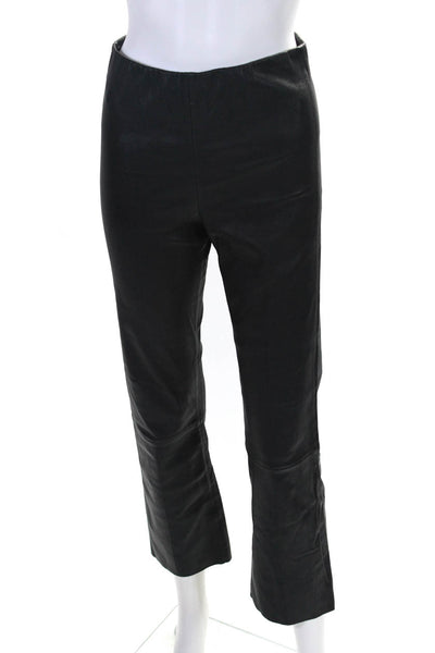 By Malene Birger Womens High Waist Straight Leg Cropped Leather Pants Black FR34