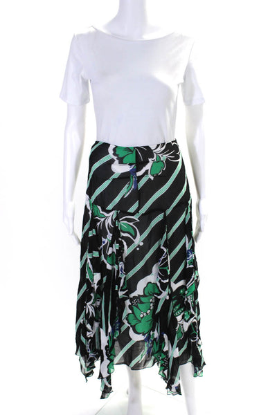 By Malene Birger Womens Floral Chiffon Ruffle Midi A Line Skirt Black Green FR34
