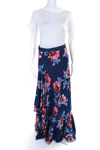 Glory Ang Womens High Low Floral Ruffle Maxi A Line Skirt Blue Pink Size Small