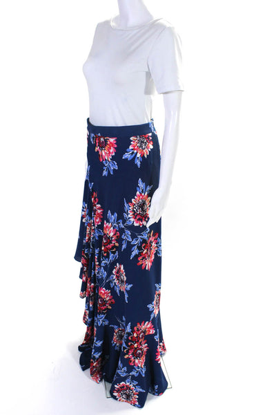 Glory Ang Womens High Low Floral Ruffle Maxi A Line Skirt Blue Pink Size Small