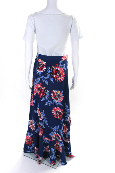 Glory Ang Womens High Low Floral Ruffle Maxi A Line Skirt Blue Pink Size Small