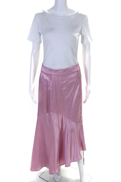 Rohe Womens Asymmetrical Hem Satin Midi A Line Skirt Light Pink Size Small