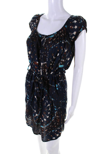 Maje Womens Cotton Scoop Neck Short Sleeve Tie Dye Print Dress Blue Size 1