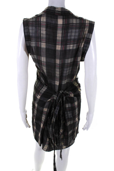 Isabel Marant Etoile Womens Sleeveless V Neck Plaid Wrap Dress Gray Size 40