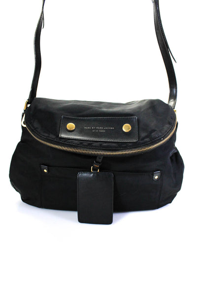 Marc Jacobs Womens Black Zip Flap Luggage Tag Shoulder Bag Handbag