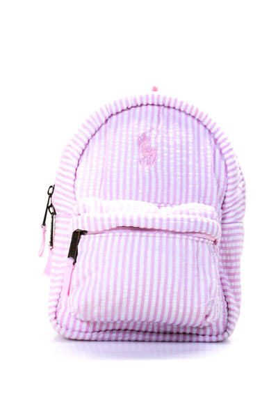 Polo Ralph Lauren Childrens Girls Striped Seersucker Backpack Pink White