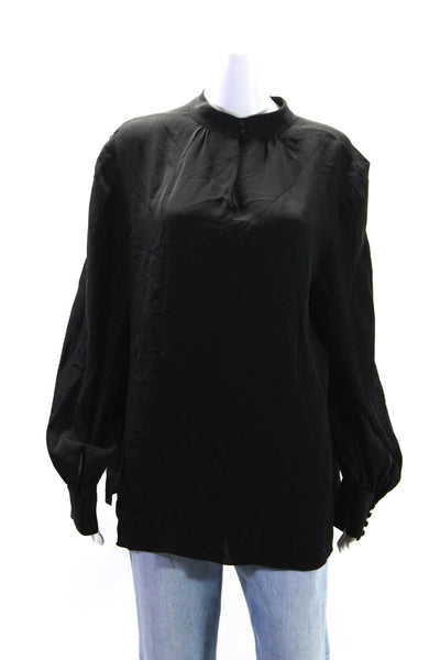 Theory Womens Long Sleeve Keyhole Silk Boxy Top Blouse Black Size Extra Large