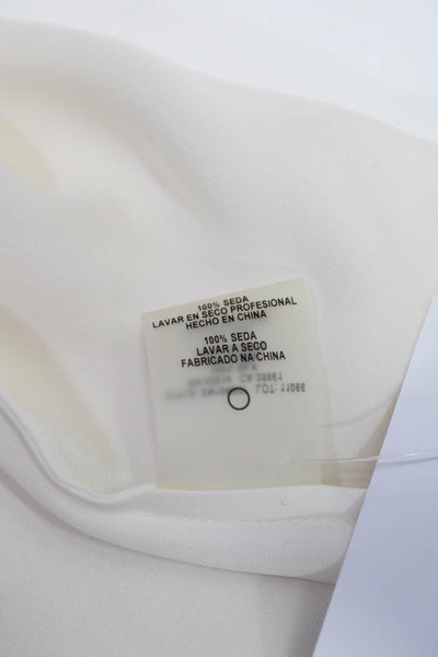 Elie Tahari Womens Button Front Mesh Trim Scalloped Silk Shirt White Size Medium