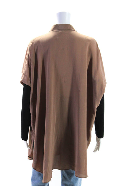 Pier Antonio Gaspari Womens Long Sleeve Collared V Neck Silk Top Brown IT 42