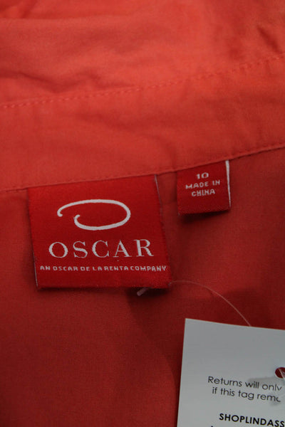 Oscar By Oscar De La Renta Womens Collared 3/4 Sleeve Tie Waist Shirt Orange Siz