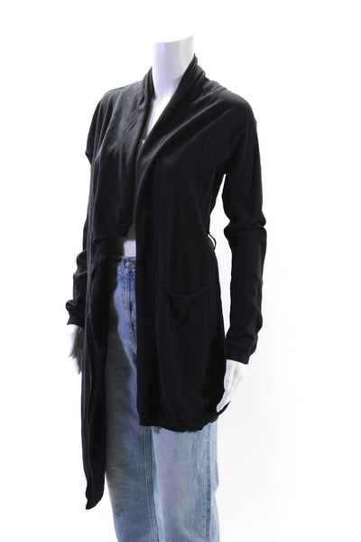 Inhabit Womens Long Sleeve Open Front Knit Cardigan Sweater Black Cotton Small