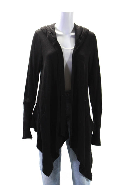 Splendid Womens Long Sleeve Open Front Hooded Cardigan Sweater Black Size Large