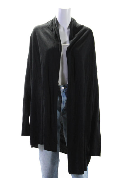 Majestic Paris Womens Long Sleeve Hooded Cardigan Sweater Black Cotton Size 1