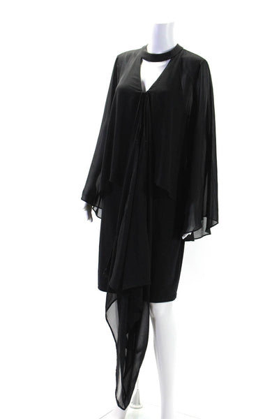 Laundry by Shelli Segal Womens Cut Out High Neck Sheer Overlay Dress Black 12