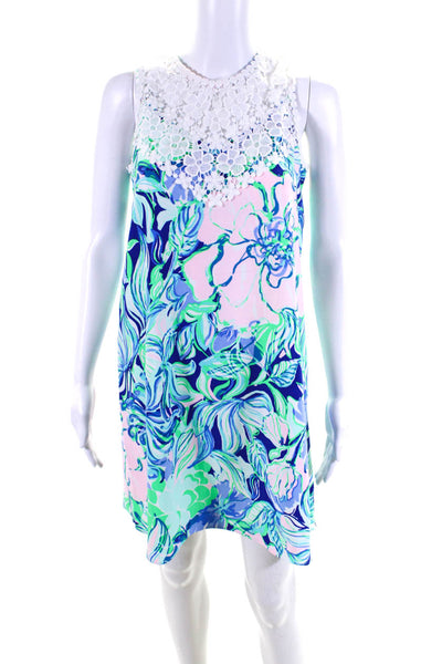 Lilly Pulitzer Womens Abstract Floral Lace Shift Dress Pink Blue Green Size 2