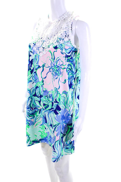 Lilly Pulitzer Womens Abstract Floral Lace Shift Dress Pink Blue Green Size 2