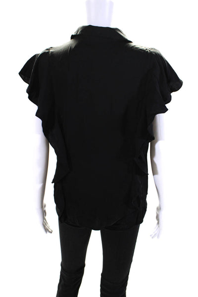 Theory Womens Flutter Sleeve Ruffle Button Up Top Blouse Black Size Large