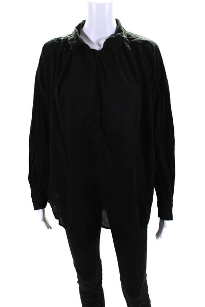 Nili Lotan Womens Long Sleeve Oversize Boxy Henley Shirt Blouse Black Medium