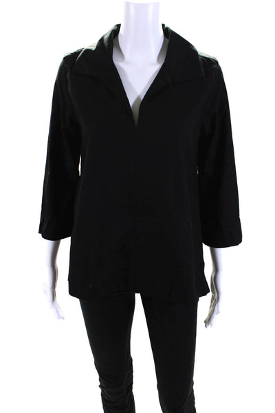 Ann Mashburn Womens Collared V Neck 3/4 Sleeve Top Blouse Black Size Medium