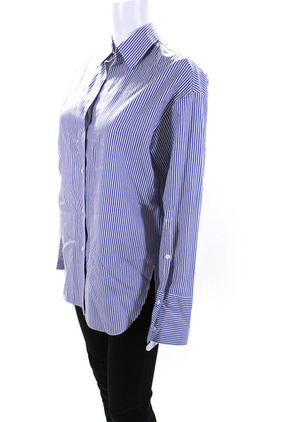 Ashlyn Womens Button Front Collared Vertical Striped Shirt Blue White Size Small