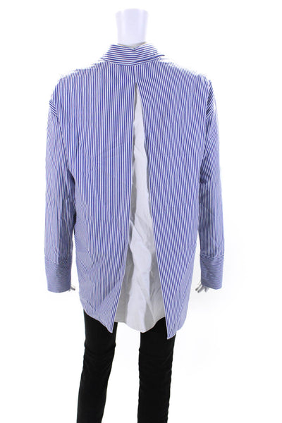 Ashlyn Womens Button Front Collared Vertical Striped Shirt Blue White Size Small