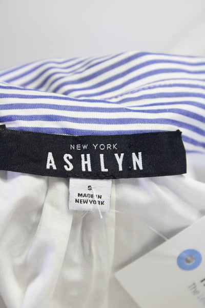 Ashlyn Womens Button Front Collared Vertical Striped Shirt Blue White Size Small