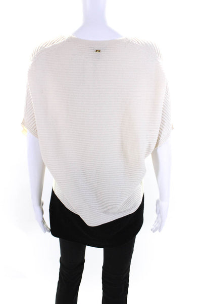 Escada Womens Sequin Dolman Sleeve Color Block V Neck Sweater Black White Small