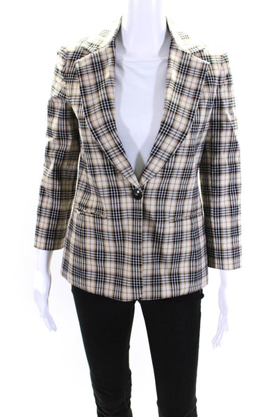 Bailey 44 Womens Plaid One Button Blazer Jacket Beige Black Cotton Size 0