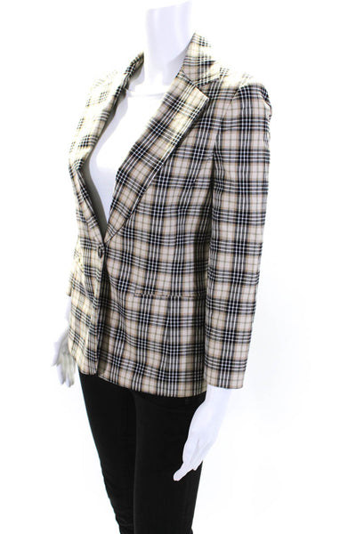 Bailey 44 Womens Plaid One Button Blazer Jacket Beige Black Cotton Size 0